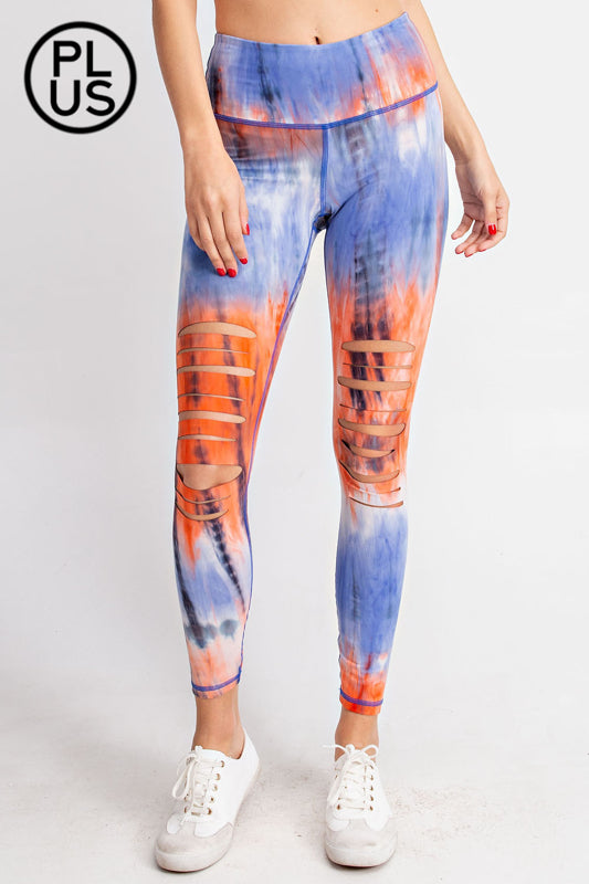 Plus Size Tie Dye Laser cut Leggings