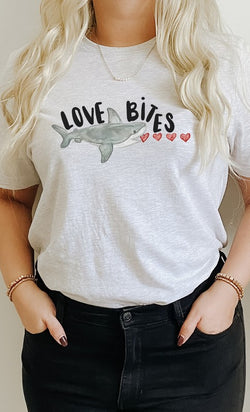 Love Bites Heart Eating Shark Tee