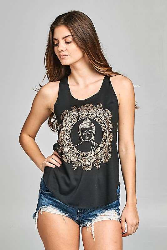 Buddha Head Print Graphic Tanktop