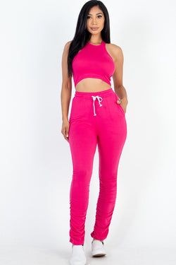 Crop Top & Ruched Drawstring Pants Set