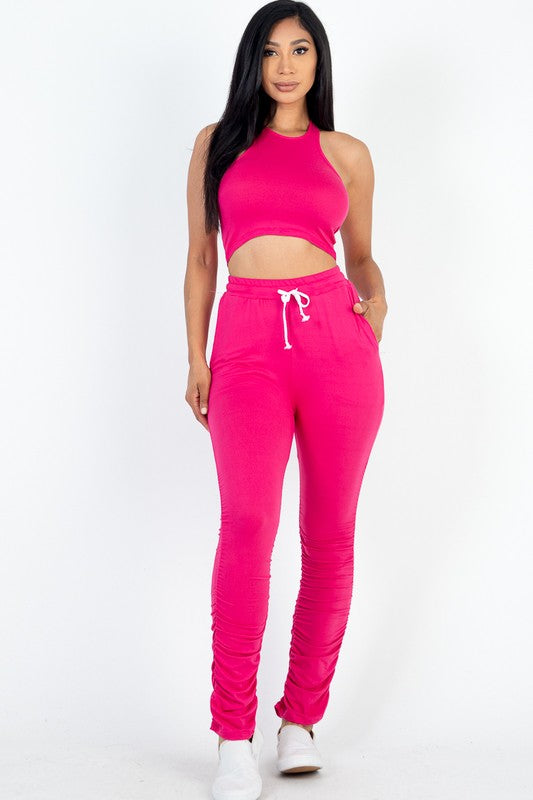 Crop Top & Ruched Drawstring Pants Set