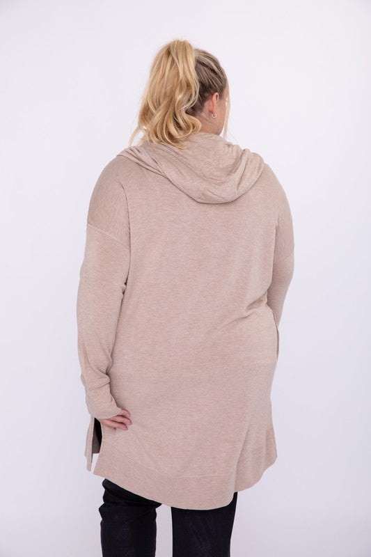 Longline Hooded Cardigan with Pockets | Plus Size