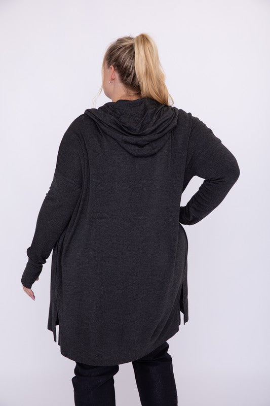 Longline Hooded Cardigan with Pockets | Plus Size