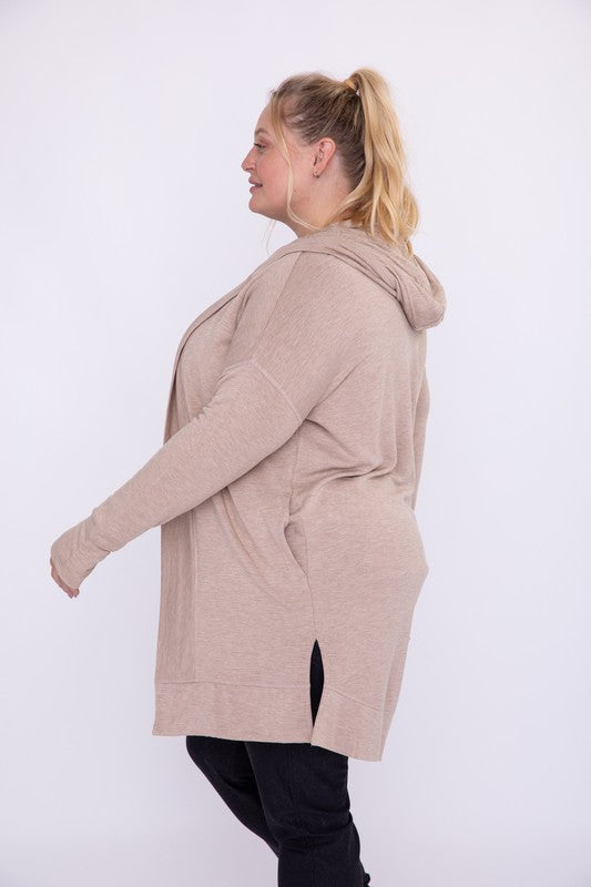 Longline Hooded Cardigan with Pockets | Plus Size