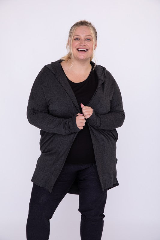 Longline Hooded Cardigan with Pockets | Plus Size