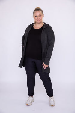 Longline Hooded Cardigan with Pockets | Plus Size