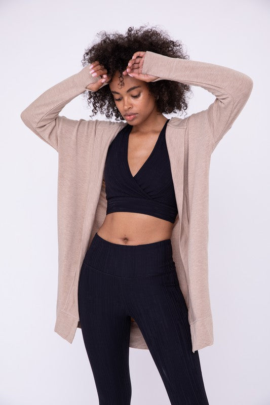 MONO B- Longline Hooded Cardigan with Pockets