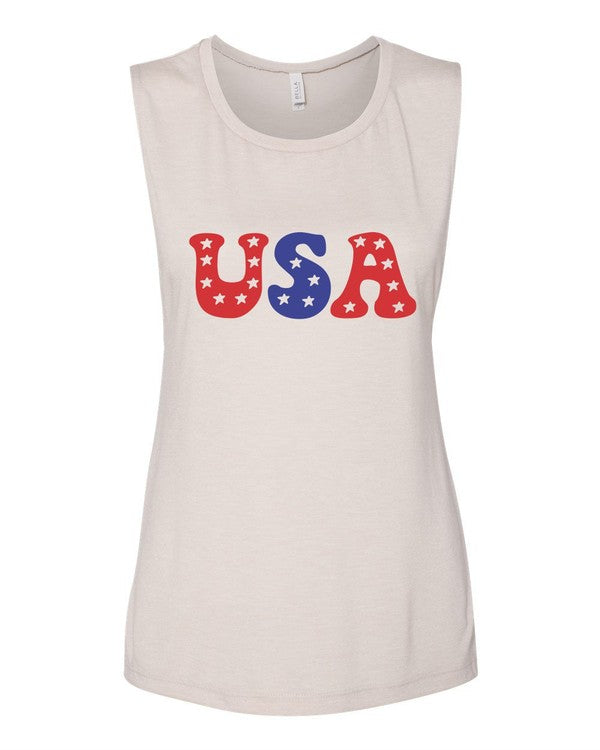 USA July 4th Patriotic Graphic Muscle Tank