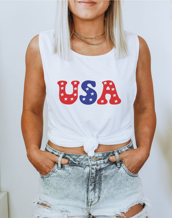 USA July 4th Patriotic Graphic Muscle Tank