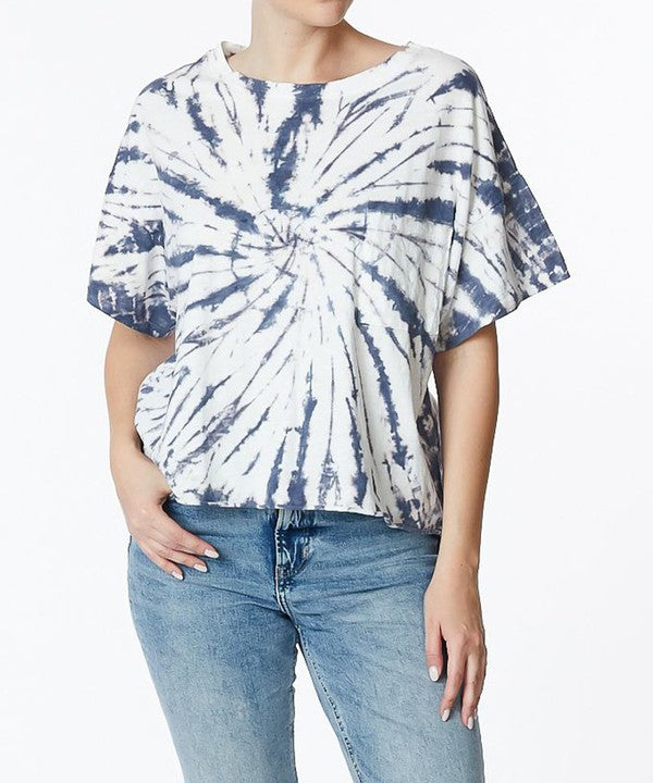 FABINA - Twist Cotton Tie Dye Crop Top Tee