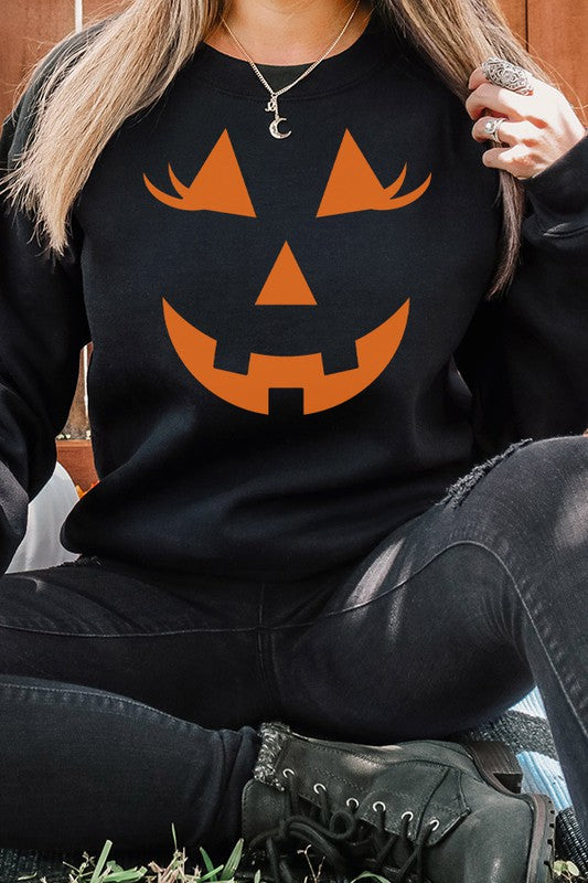 Halloween Orange Jack O Lantern Lashes Sweatshirt