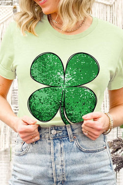 Shamrock St Patricks Day Faux Sequin Graphic Tee