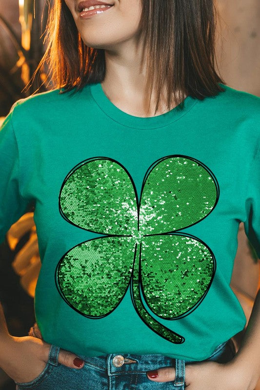 Shamrock St Patricks Day Faux Sequin Graphic Tee