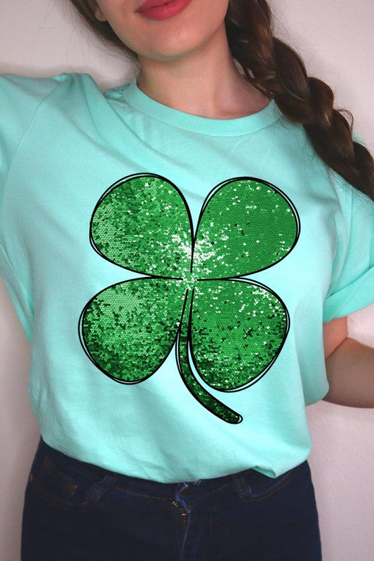 Shamrock St Patricks Day Faux Sequin Graphic Tee