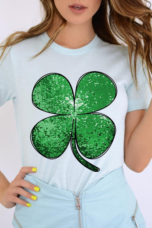 Shamrock St Patricks Day Faux Sequin Graphic Tee