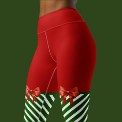 Candy Stripe XMas Bow Yoga Leggings