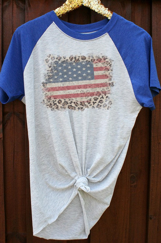 Leopard Flag Short Sleeve Raglan Tee | Available in 2 Colors