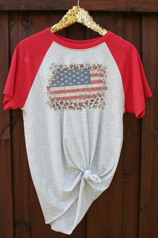 Leopard Flag Short Sleeve Raglan Tee