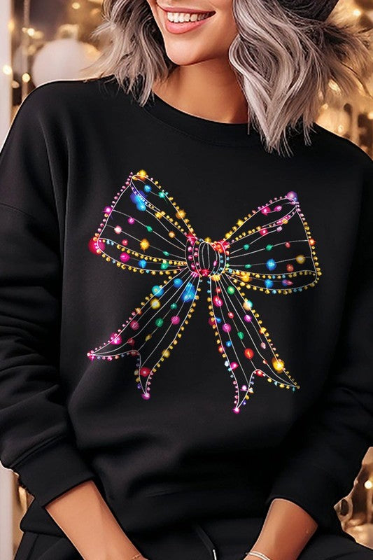 Christmas Lights Bow Graphic Fleece Sweatshirt