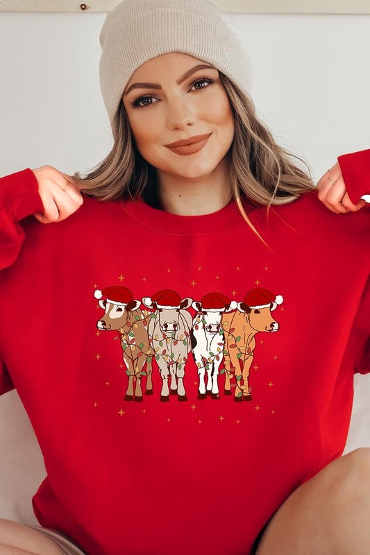 Christmas Cows Graphic Fleece Sweatshirt