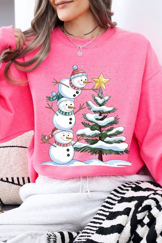 Cute Christmas Snowman Graphic Fleece Sweatshirt