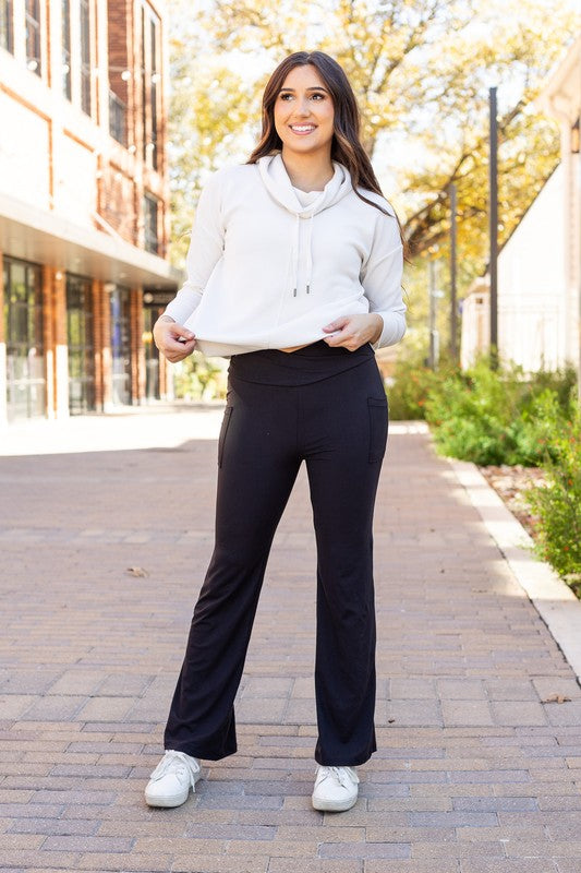 Crossover Bootcut Leggings with Pockets