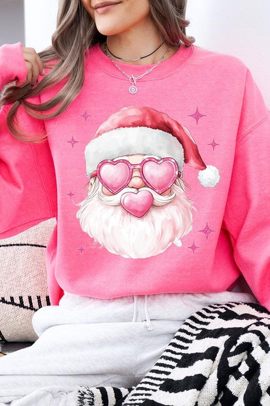 Pink Christmas Santa Graphic Fleece Sweatshirt