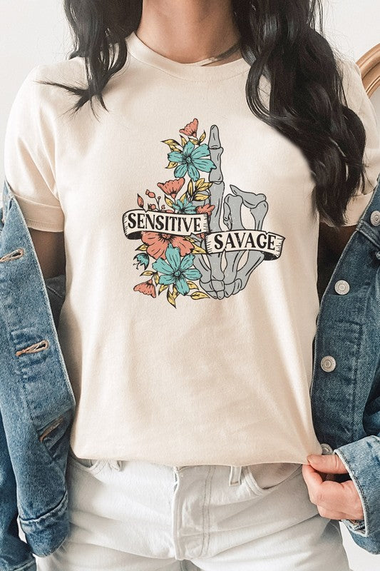 Sensitive Savage Floral Skeleton Hand Graphic Tee