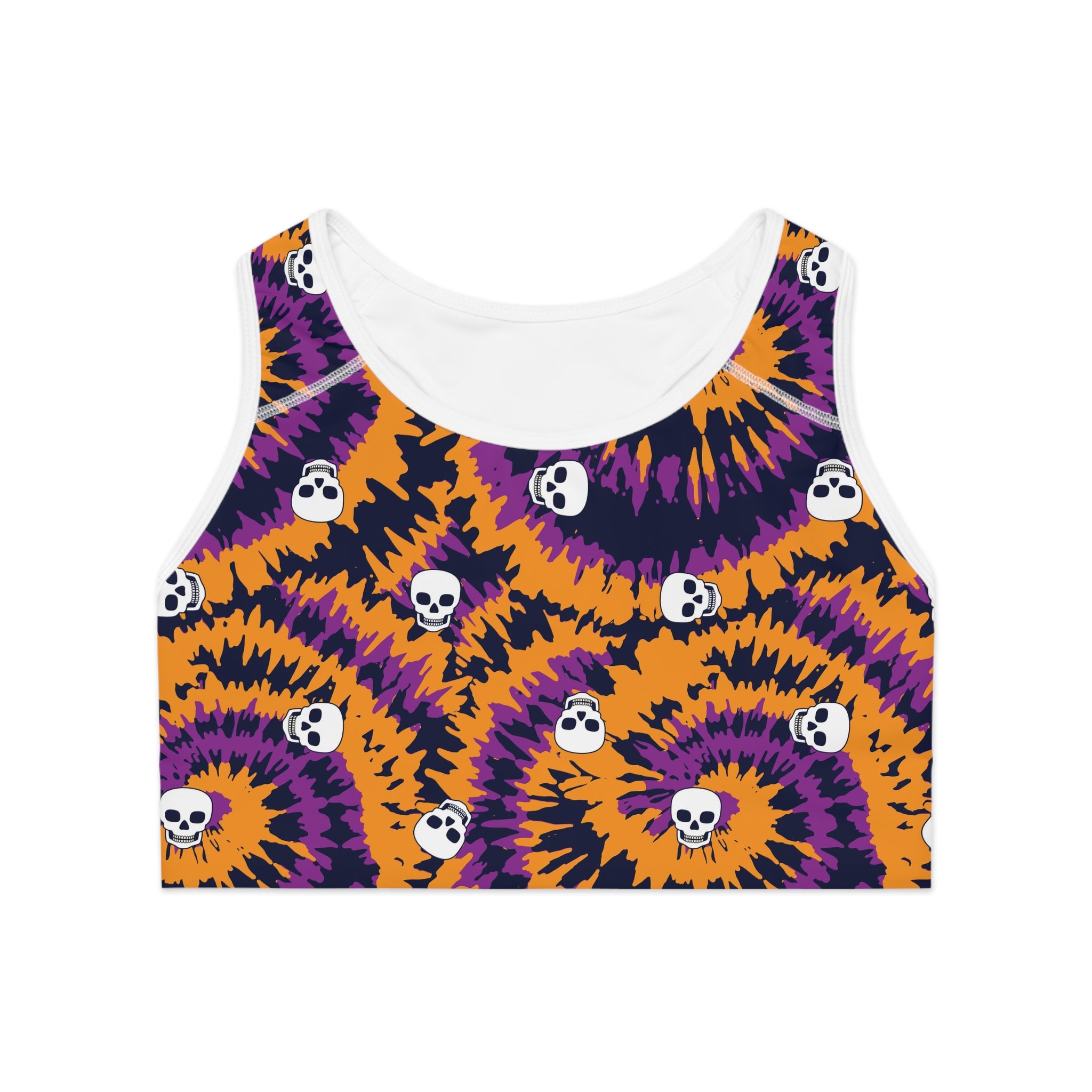 Groovy Tie Dye Skulls Sports Bra