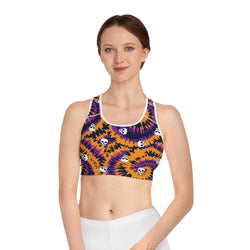 Groovy Tie Dye Skulls Sports Bra