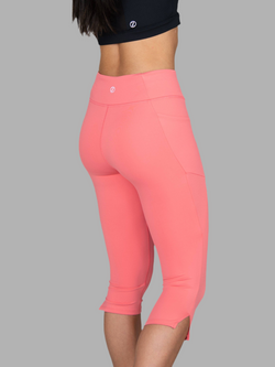 Luxe Knee Length Leggings with Side Slits in Coral