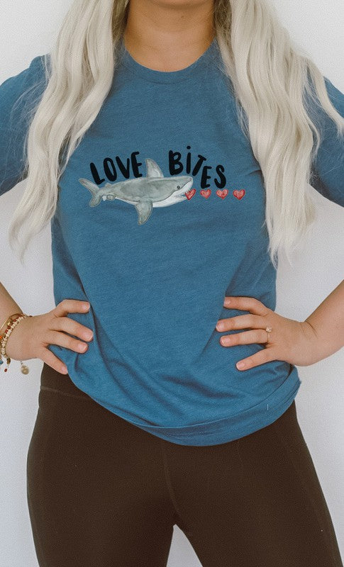 Love Bites Heart Eating Shark Tee