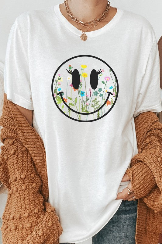 Boho Wildflower Lash Smiley Floral Tee