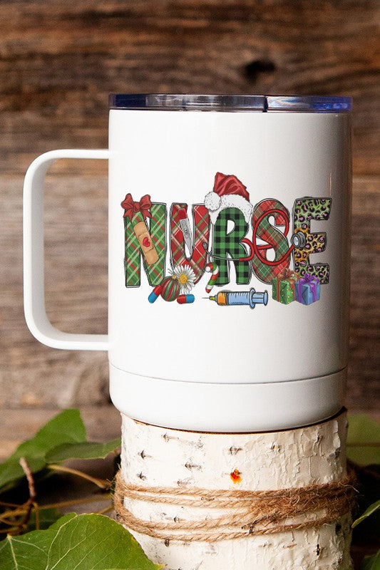 Christmas Nurse Doodle Coffee Travel Mug Cup