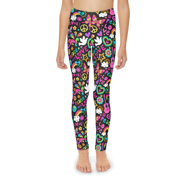 SHE REBEL - Love Peace Retro Girls' Leggings (Ages 18 m - 12 Years)