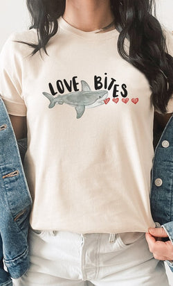 Love Bites Heart Eating Shark Tee