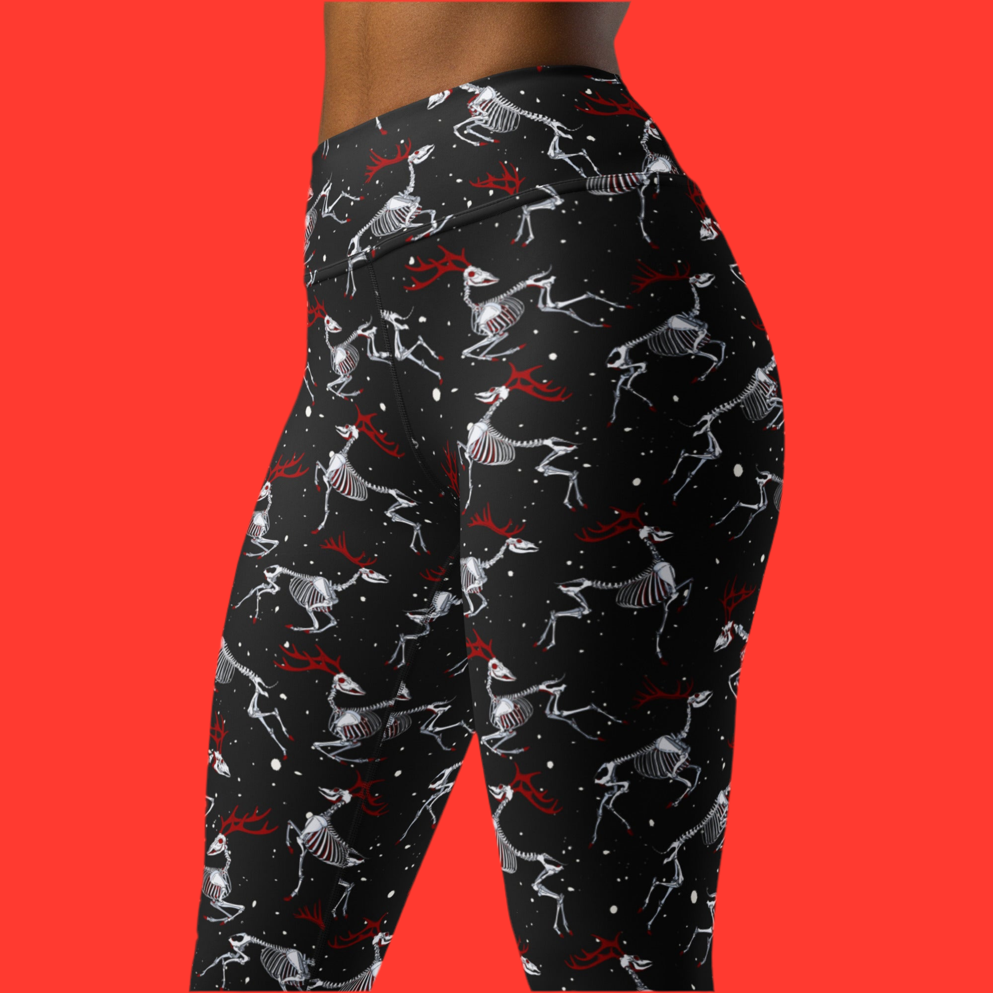 Festive Reindeer Skull Yoga Leggings