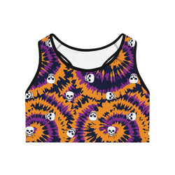 Groovy Tie Dye Skulls Sports Bra