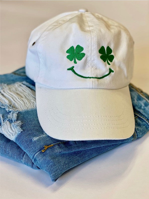 Smiley Shamrock Embroidered Dad Cap