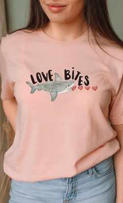 Love Bites Heart Eating Shark Tee