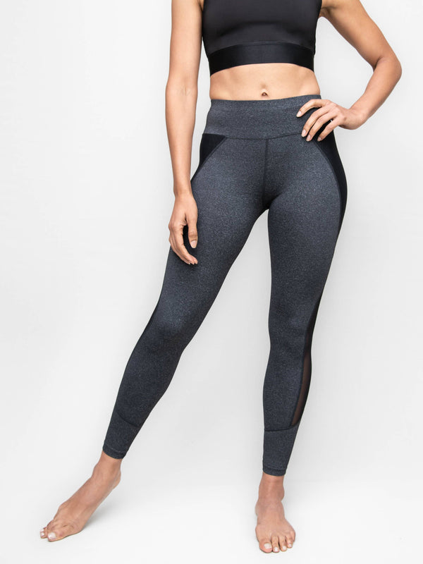 BODY WRAPPERS - Fine Heather Leggings with Power Mesh Inserts