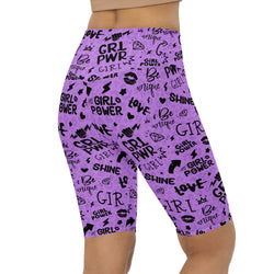 SHE REBEL - Purple Girl Power Biker Shorts with Shadow Leopard Print