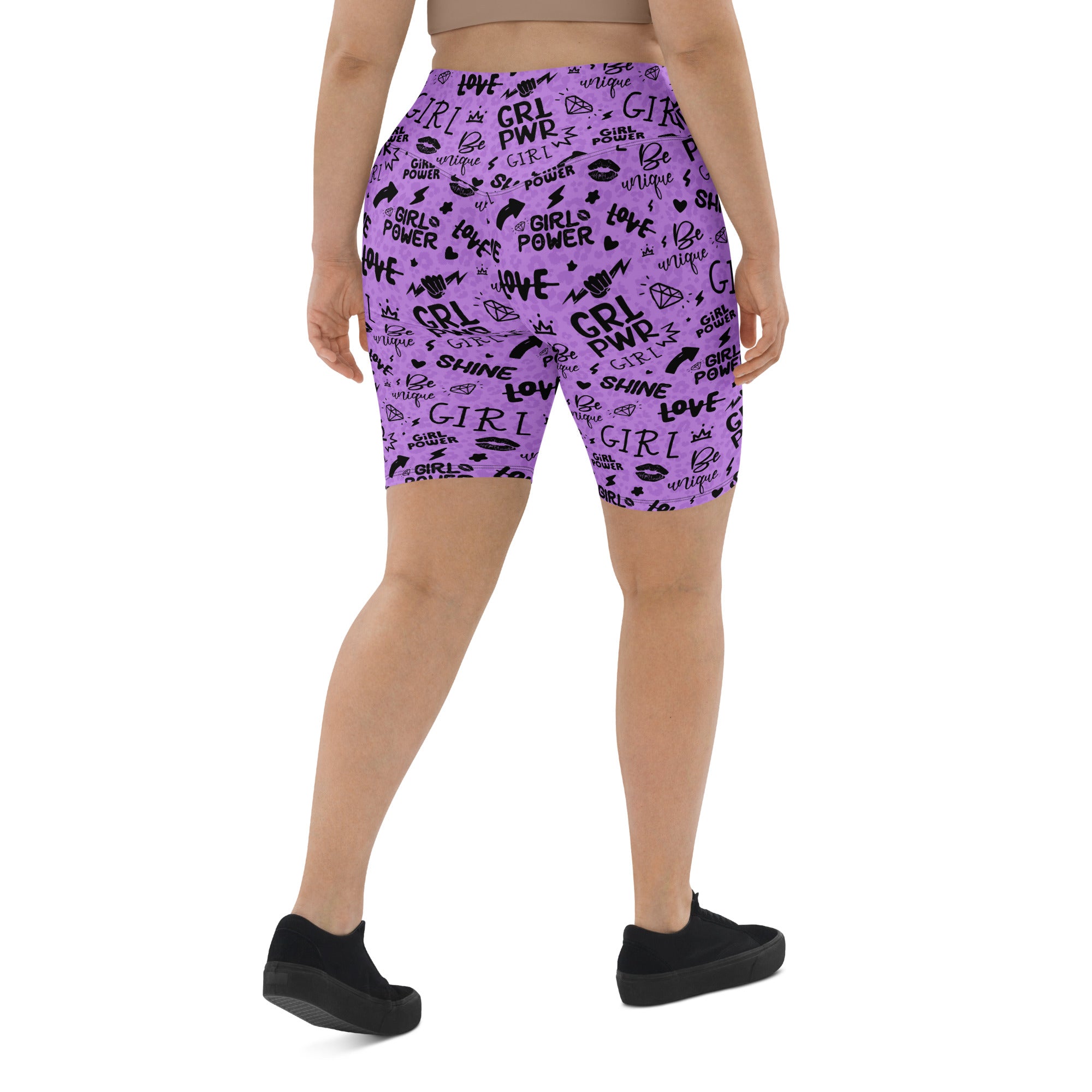 SHE REBEL - Purple Girl Power Biker Shorts with Shadow Leopard Print