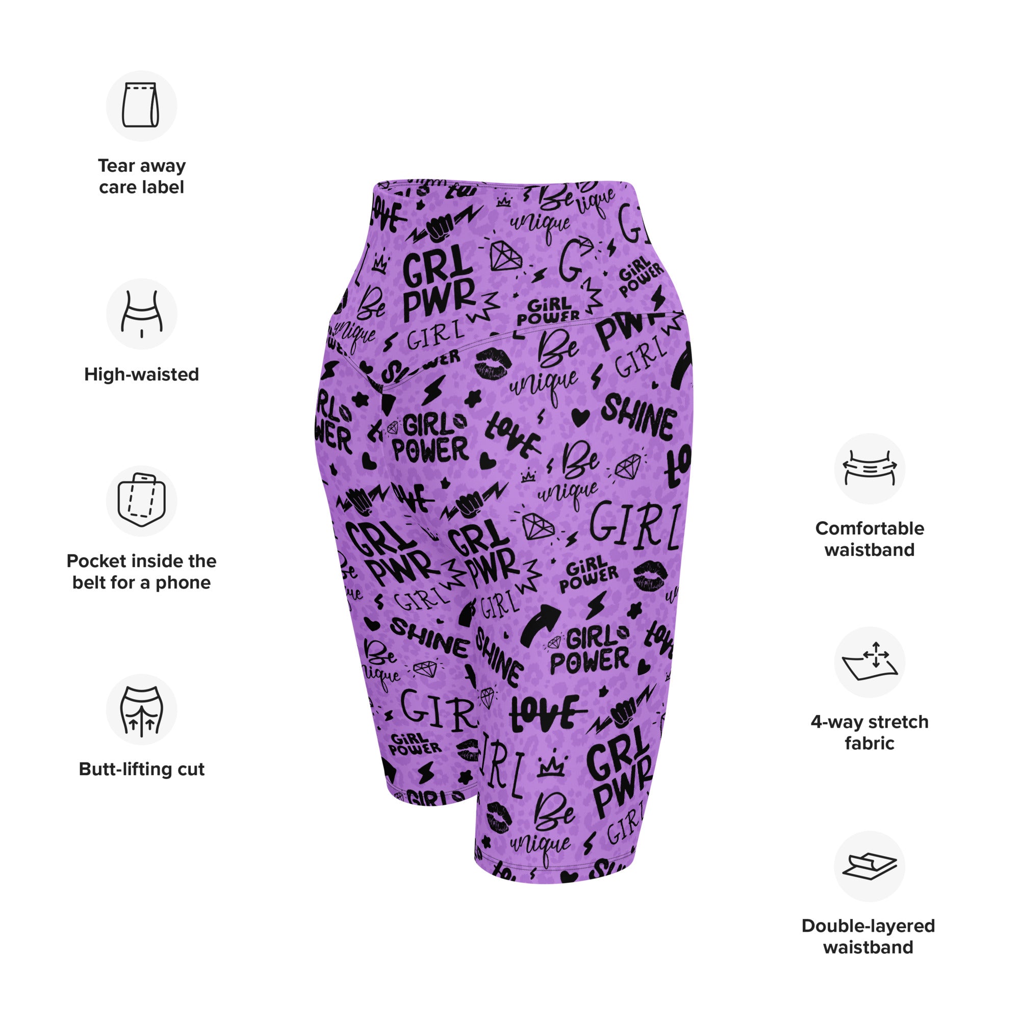 SHE REBEL - Purple Girl Power Biker Shorts with Shadow Leopard Print