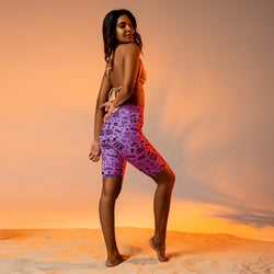 SHE REBEL - Purple Girl Power Biker Shorts with Shadow Leopard Print