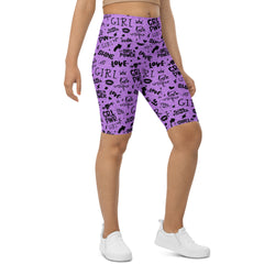 SHE REBEL - Purple Girl Power Biker Shorts with Shadow Leopard Print