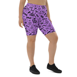 SHE REBEL - Purple Girl Power Biker Shorts with Shadow Leopard Print