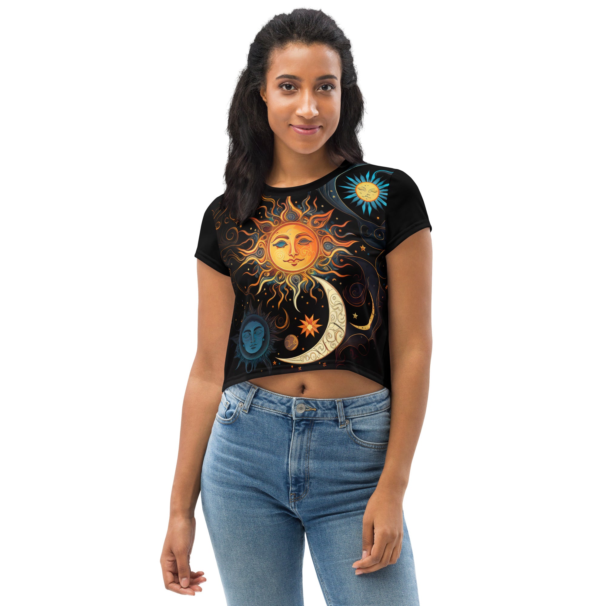 SHE REBEL - Sun & Moon Celestial Graphic Crop Top