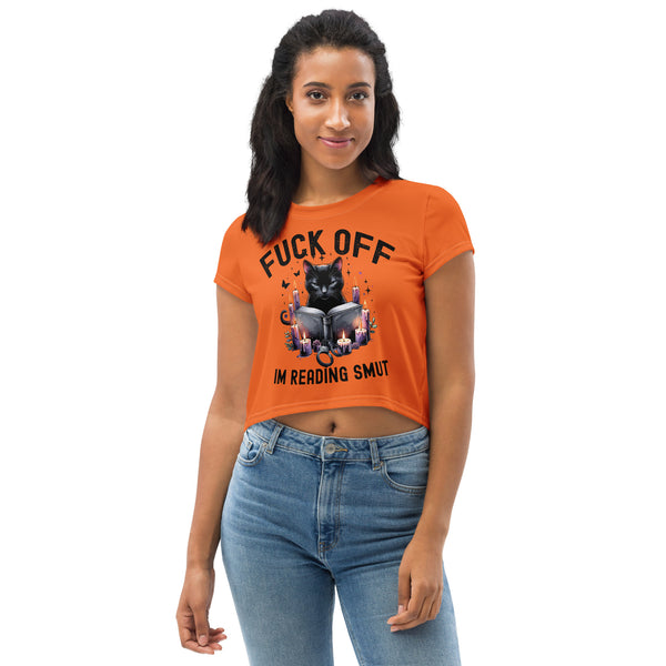 Fuck Off I'm Reading Smut Cat Crop Tee