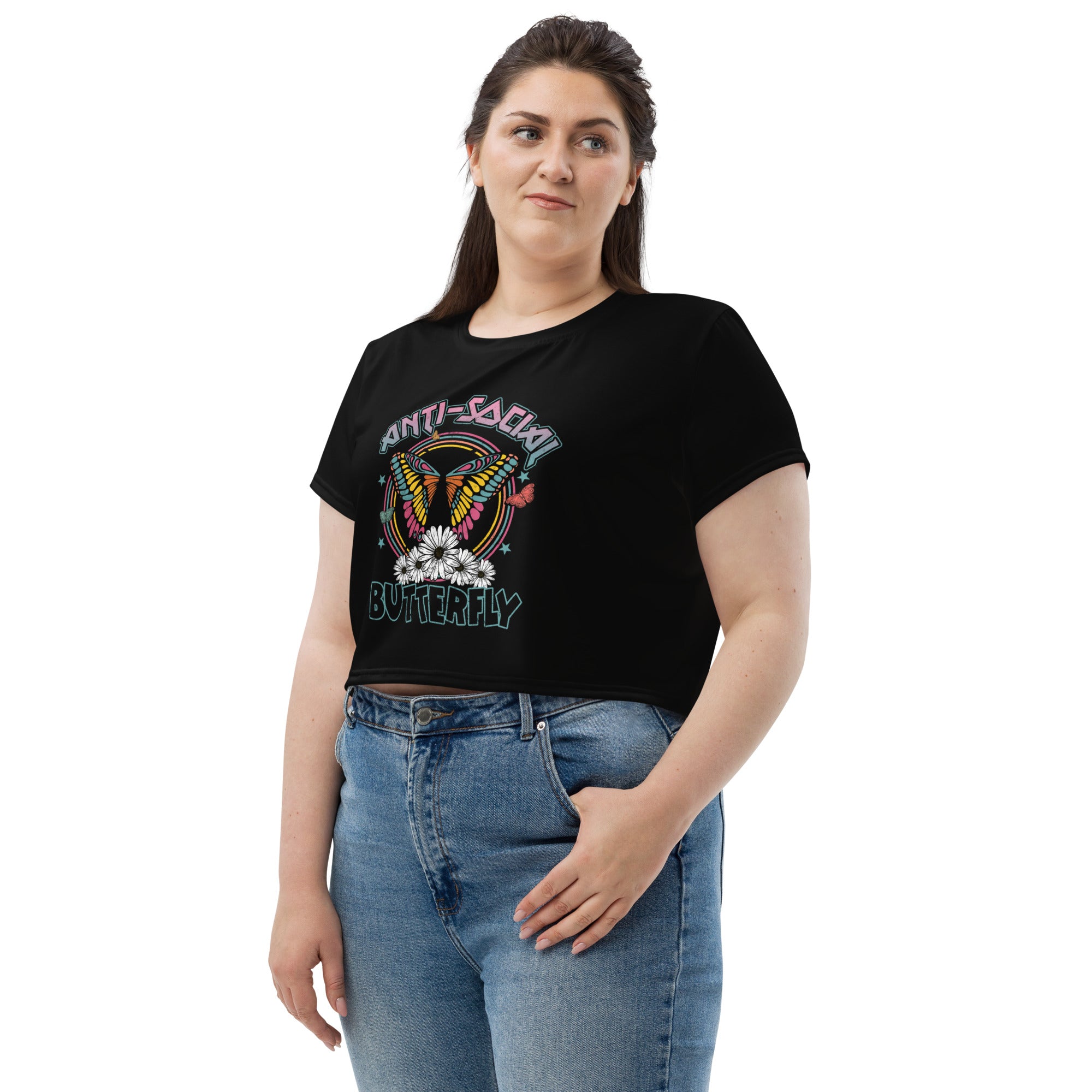 SHE REBEL - Anti-Social Butterfly Crop Tee